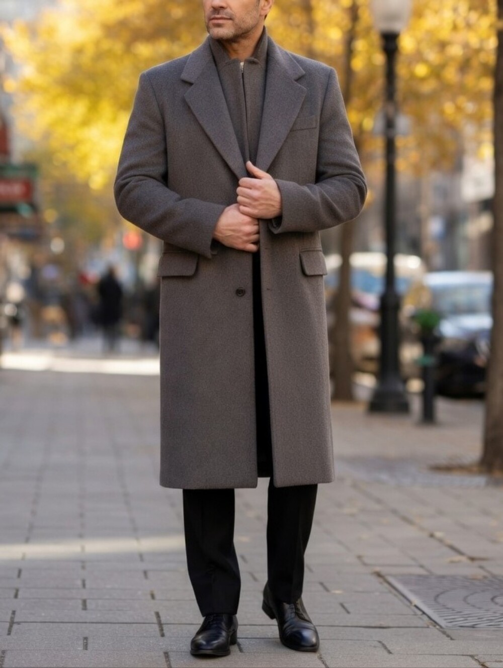 Mens Dark Grey 100% Pure Virgin Wool Classic Long Overcoat Size 42